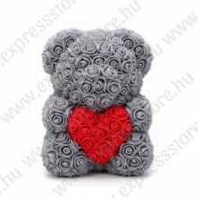 RózsaMaci Szívvel - Szürke - Ajándék Díszdobozban 