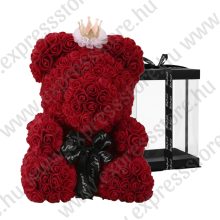 Rózsa maci 40cm - Koronával - Ajándék díszdobozban - Bordó