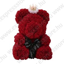 Rózsa maci 40cm - Koronával - Ajándék díszdobozban - Bordó