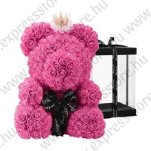Rózsa maci 40cm - Koronával - Ajándék díszdobozban - Rózsaszín