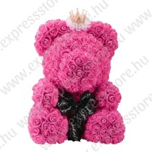 Rózsa maci 40cm - Koronával - Ajándék díszdobozban - Rózsaszín