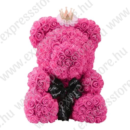 Rózsa maci 40cm - Koronával - Ajándék díszdobozban - Rózsaszín