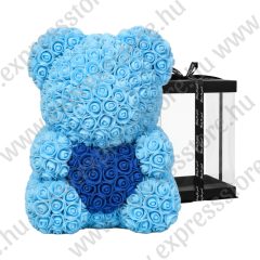   RózsaMaci Szívvel - Világos Kék -  Ajándék Díszdobozban 