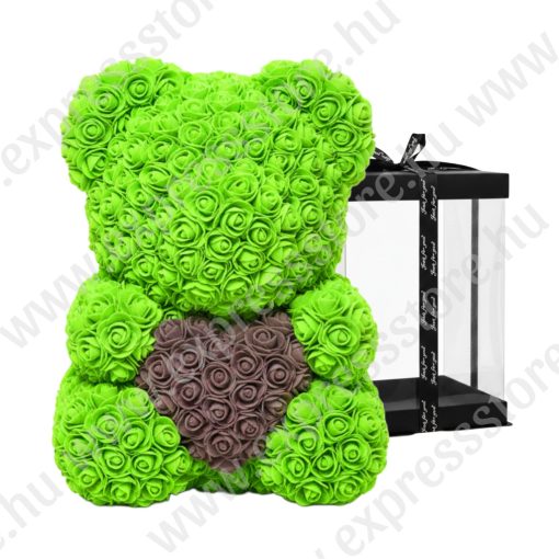 RózsaMaci Szívvel - Zöld -  Ajándék Díszdobozban 