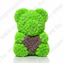 RózsaMaci Szívvel - Zöld -  Ajándék Díszdobozban 