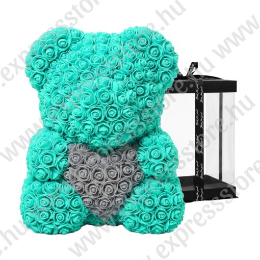 RózsaMaci Szívvel - Tűrkiz -  Ajándék Díszdobozban 