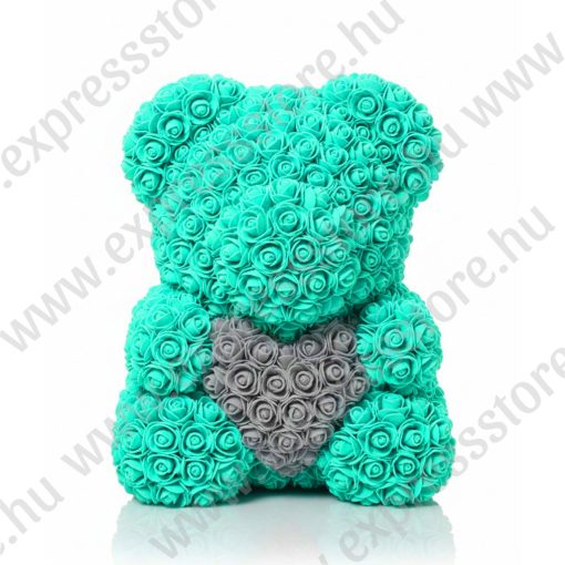 RózsaMaci Szívvel - Tűrkiz -  Ajándék Díszdobozban 