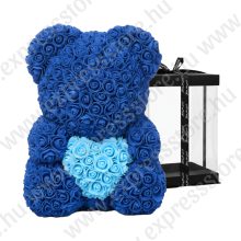 RózsaMaci Szívvel - Sötét Kék -  Ajándék Díszdobozban 