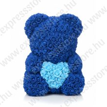 RózsaMaci Szívvel - Sötét Kék -  Ajándék Díszdobozban 