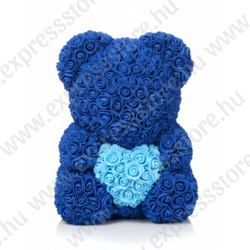 RózsaMaci Szívvel - Sötét Kék -  Ajándék Díszdobozban 