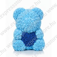 RózsaMaci Szívvel - Világos Kék -  Ajándék Díszdobozban 