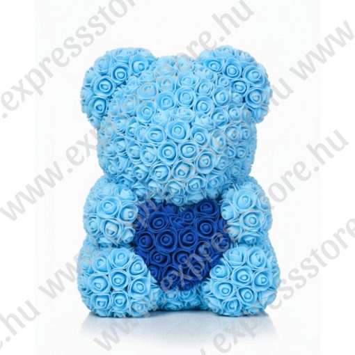 RózsaMaci Szívvel - Világos Kék -  Ajándék Díszdobozban 