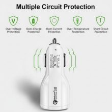 Qualcomm Dual Fast Charge autós töltő, fekete és fehér színben