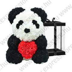 Rózsa panda 40cm - Szívvel - Ajándék díszdobozban 